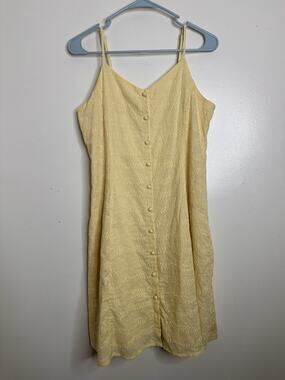 Mini Society Girls Size XL Yellow Sun Dress Button Front Jacquard Floral Summer